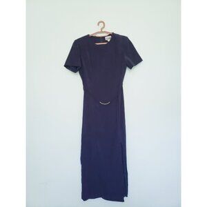 VTG Victoria Stephens Womens 10 Sheath Midi Dress Purple Metal Waist Side Slit